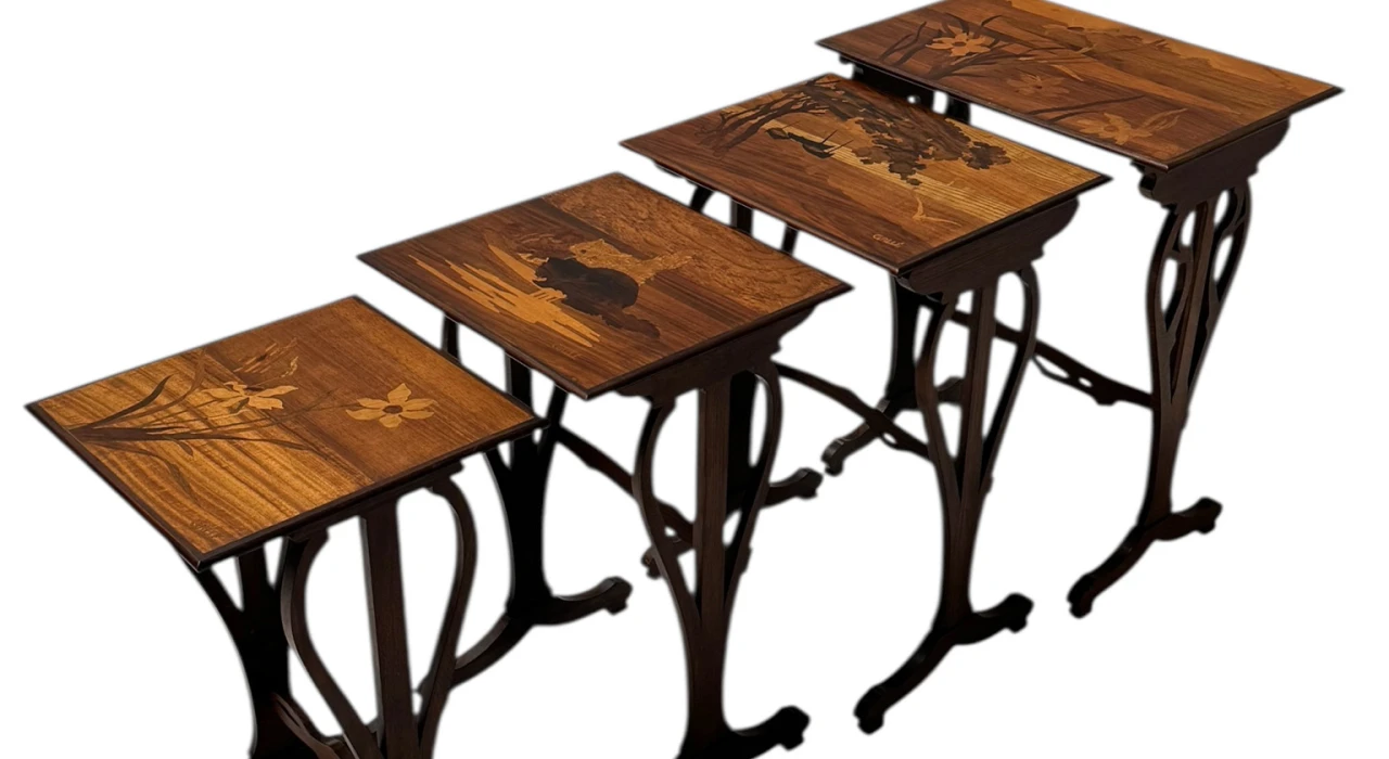 Art Nouveau Set of Four Nesting Tables by Emile Galle Nancy France, 1900s